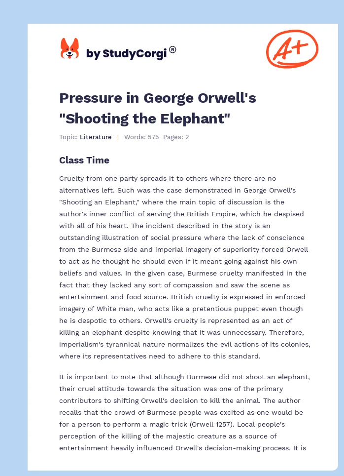 Pressure in George Orwell's "Shooting the Elephant". Page 1