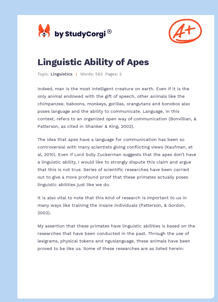 Linguistic Ability of Apes. Page 1