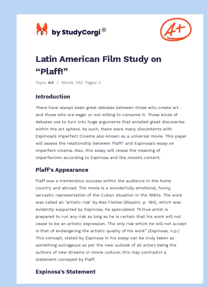 Latin American Film Study on “Plaff!”. Page 1