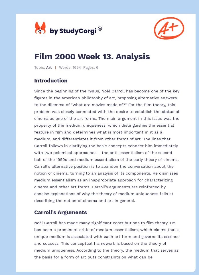 Film 2000 Week 13. Analysis. Page 1