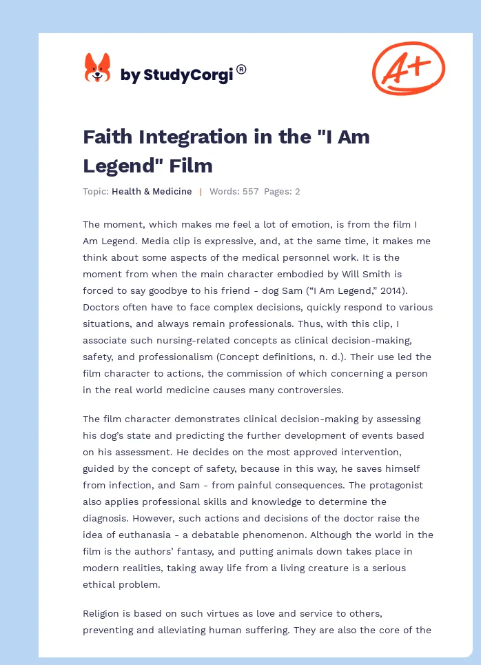 Faith Integration in the "I Am Legend" Film. Page 1