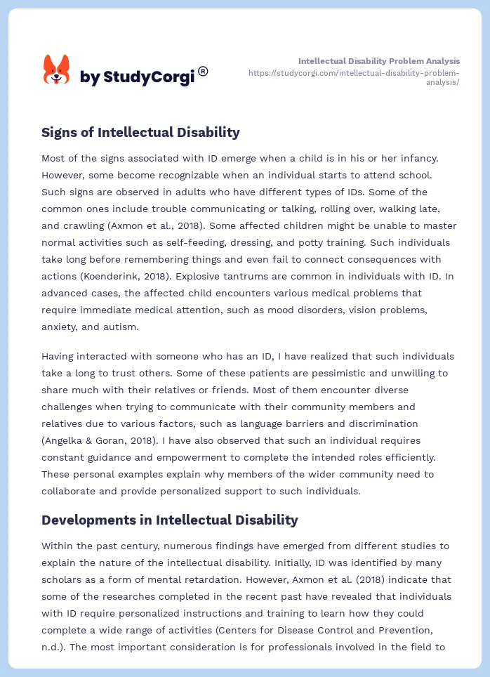 Intellectual Disability Problem Analysis. Page 2