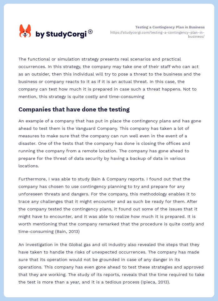 Testing a Contingency Plan in Business. Page 2