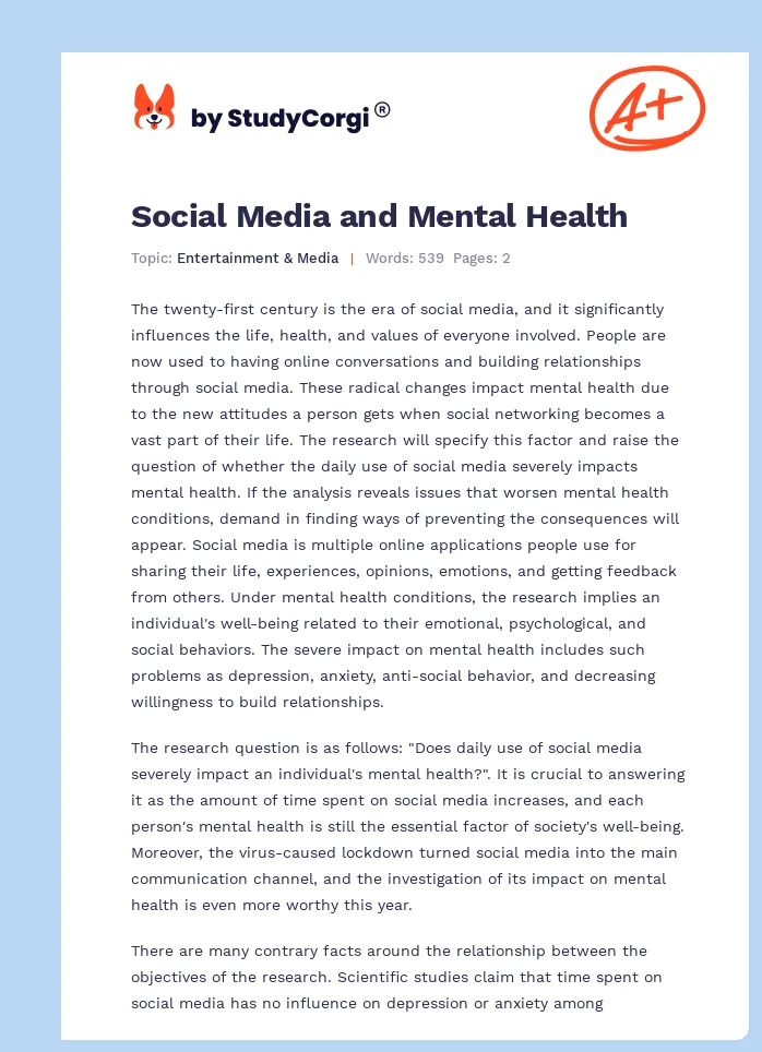Social Media and Mental Health. Page 1