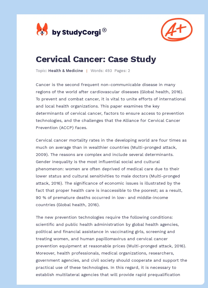 Cervical Cancer: Case Study. Page 1
