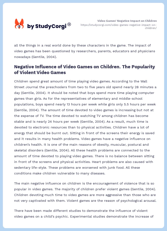 Video Games' Negative Impact on Children. Page 2