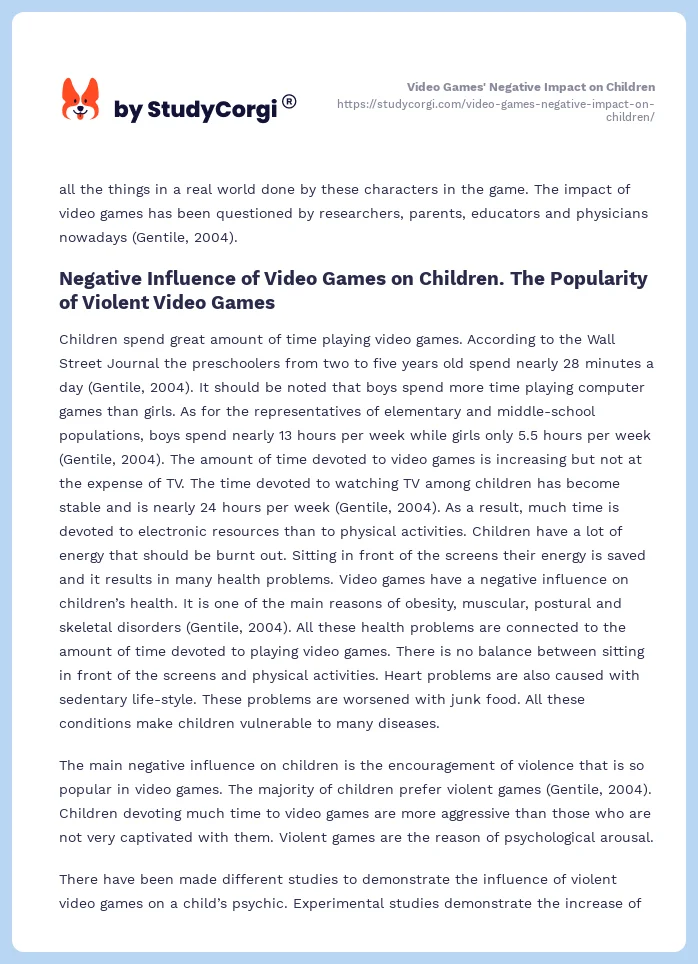 Impact of Videogames on Children - 1652 Words