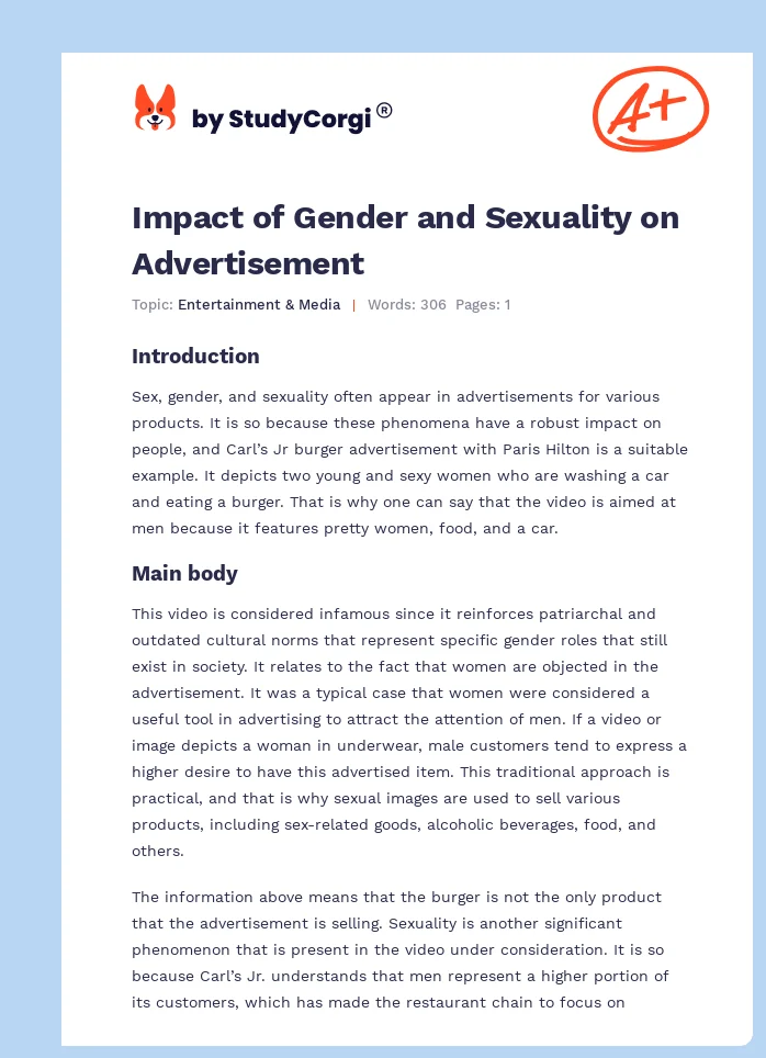 Impact of Gender and Sexuality on Advertisement. Page 1