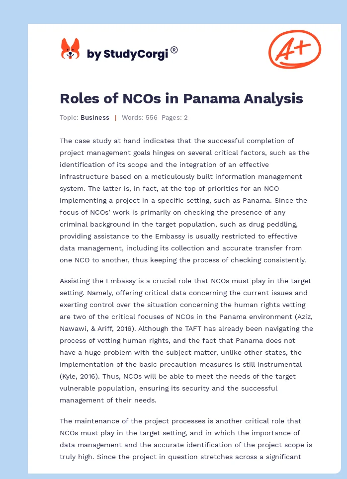 Roles of NCOs in Panama Analysis. Page 1