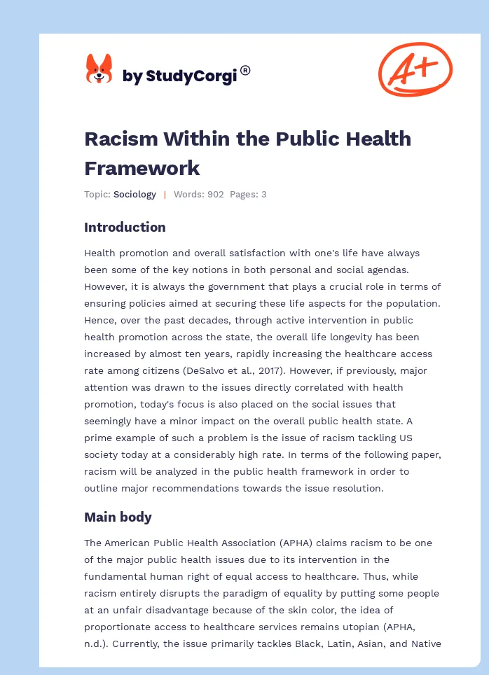 Racism Within the Public Health Framework. Page 1