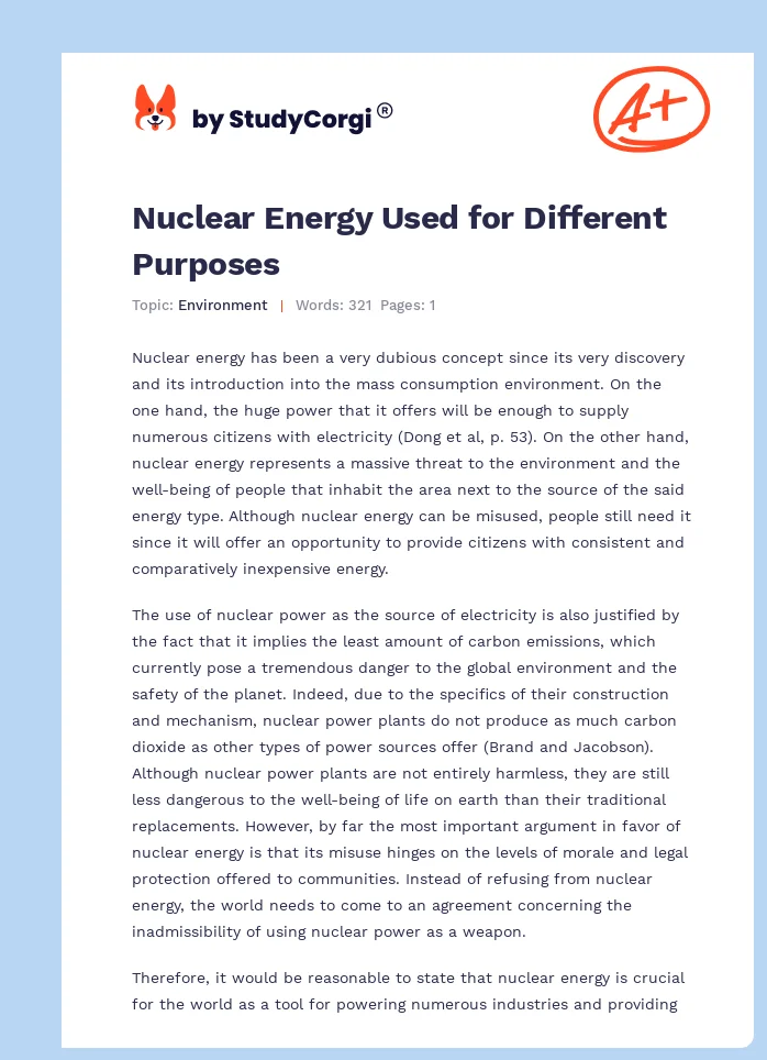 Nuclear Energy Used for Different Purposes. Page 1