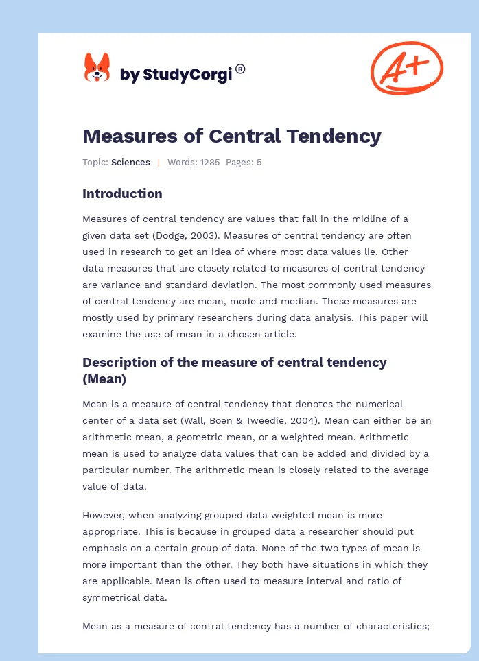 Measures of Central Tendency. Page 1