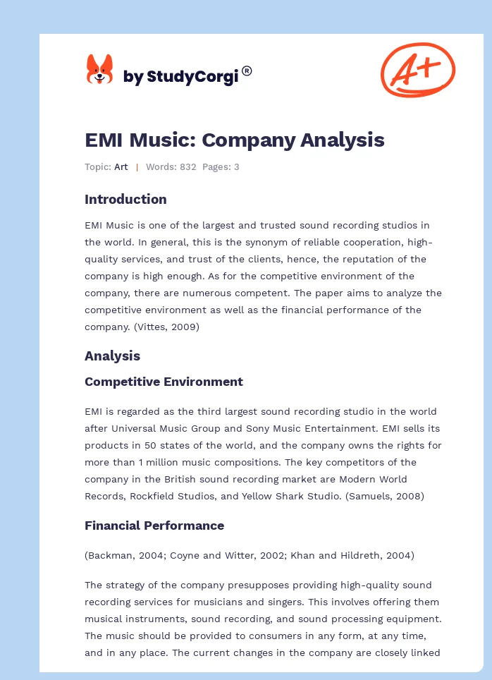 EMI Music: Company Analysis. Page 1