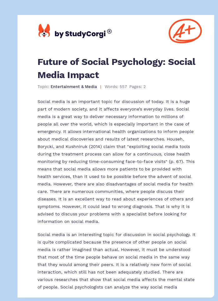 Future of Social Psychology: Social Media Impact. Page 1
