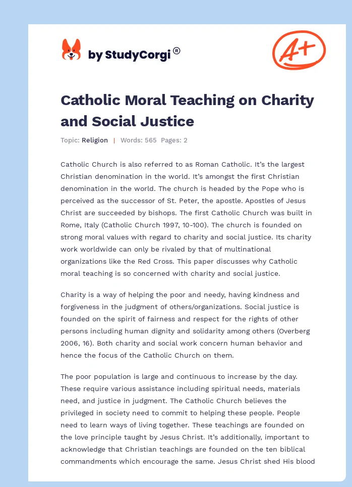 Catholic Moral Teaching on Charity and Social Justice. Page 1