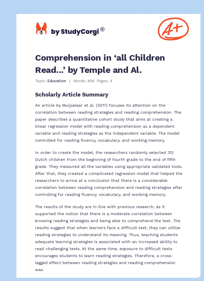 Comprehension in ‘all Children Read...’ by Temple and Al.. Page 1