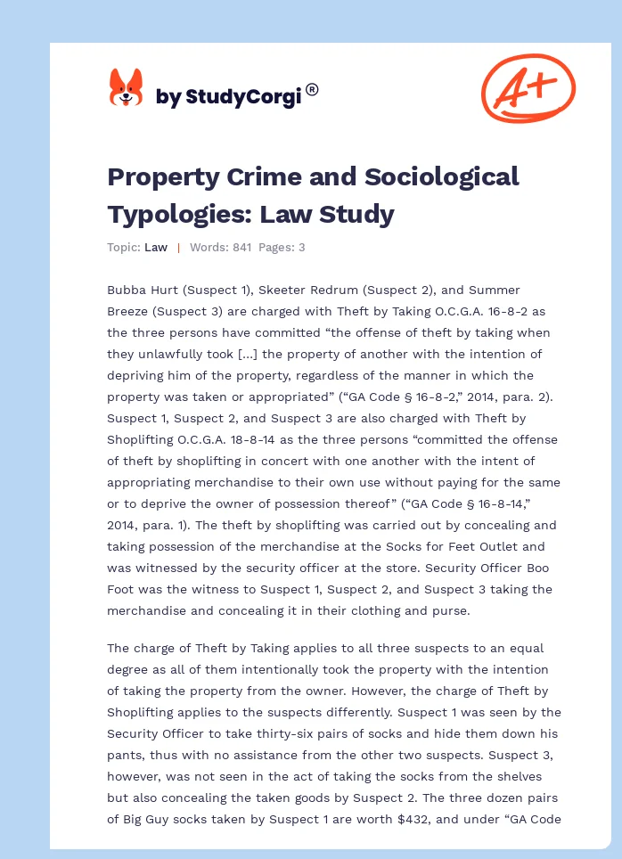 Property Crime and Sociological Typologies: Law Study. Page 1