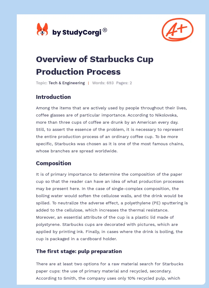 Overview of Starbucks Cup Production Process. Page 1