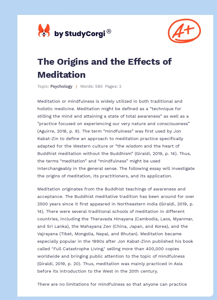 The Origins and the Effects of Meditation. Page 1