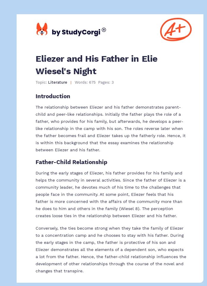 Eliezer and His Father in Elie Wiesel's Night. Page 1