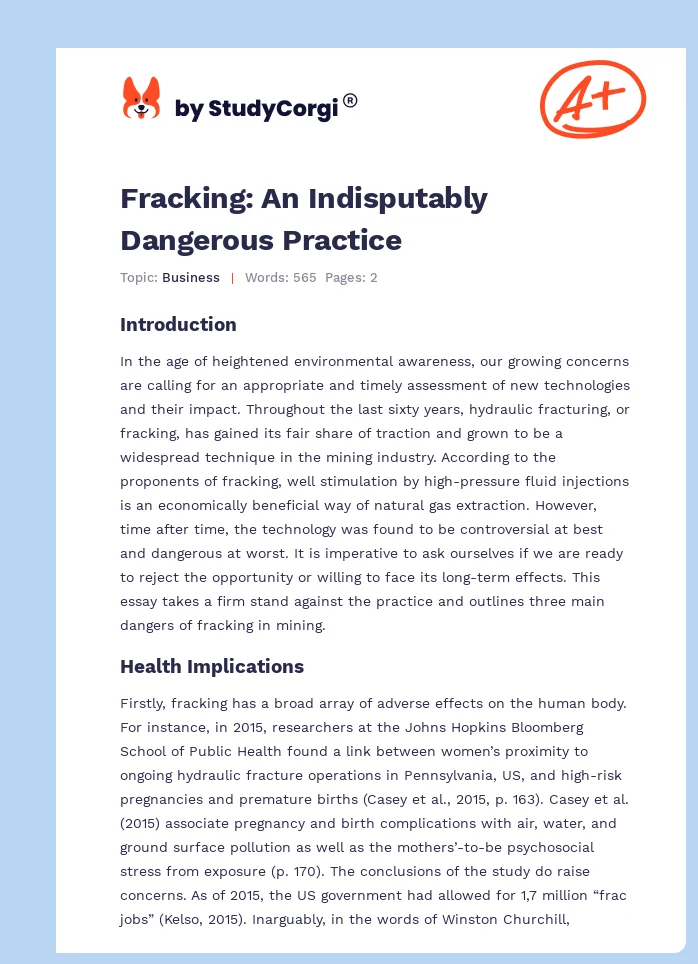 Fracking: An Indisputably Dangerous Practice. Page 1
