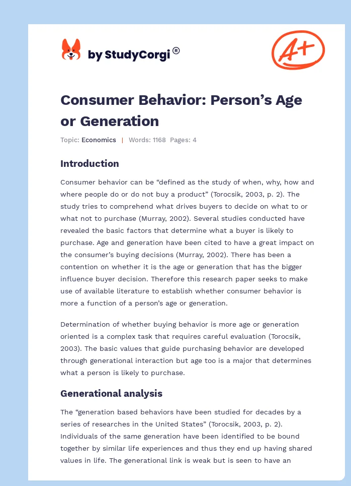 Consumer Behavior: Person’s Age or Generation. Page 1