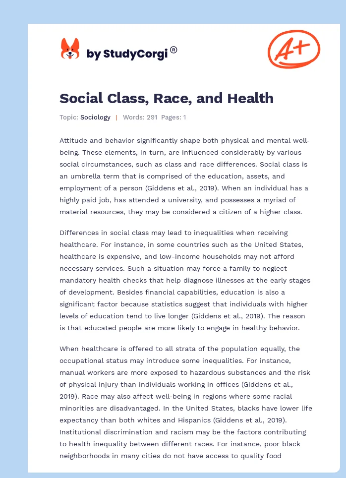 Social Class, Race, and Health. Page 1