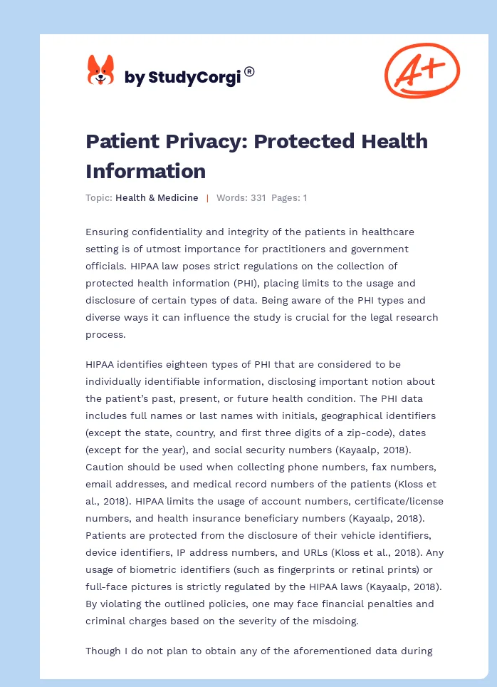Patient Privacy: Protected Health Information. Page 1