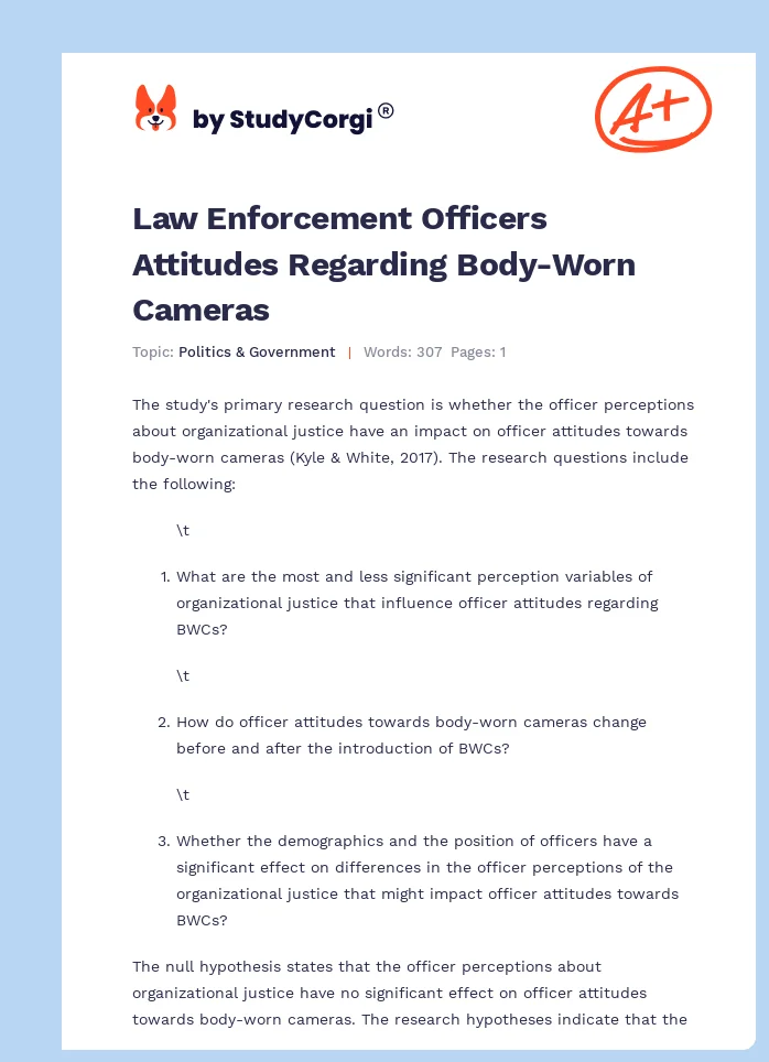Law Enforcement Officers Attitudes Regarding Body-Worn Cameras. Page 1