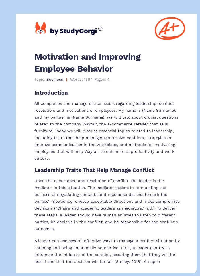 Motivation and Improving Employee Behavior. Page 1