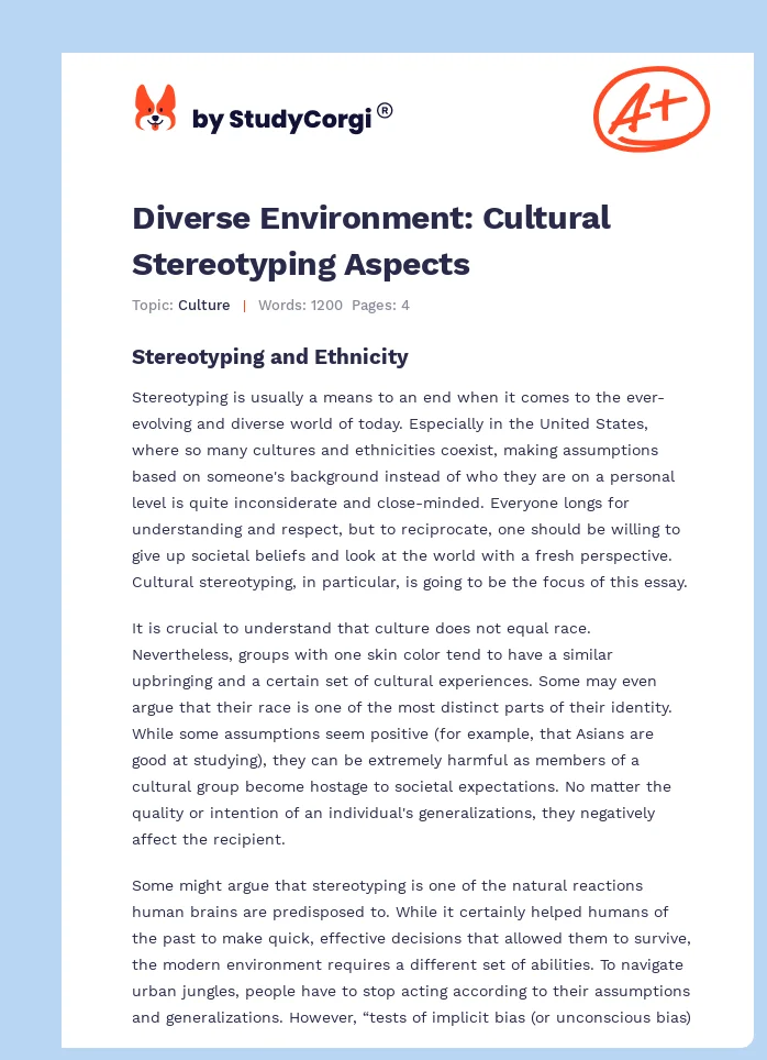 Diverse Environment: Cultural Stereotyping Aspects. Page 1