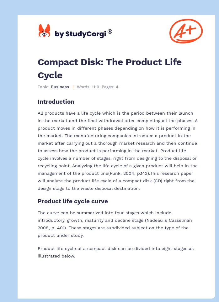 Compact Disk: The Product Life Cycle. Page 1