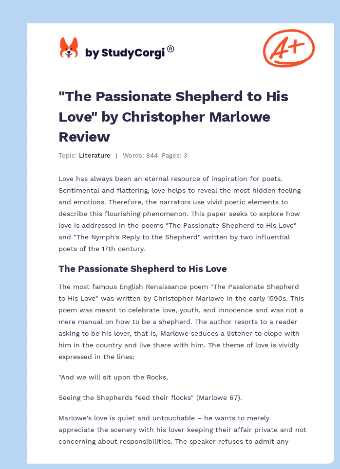 "The Passionate Shepherd to His Love" by Christopher Marlowe Review. Page 1