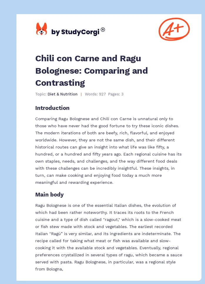 Chili con Carne and Ragu Bolognese: Comparing and Contrasting. Page 1
