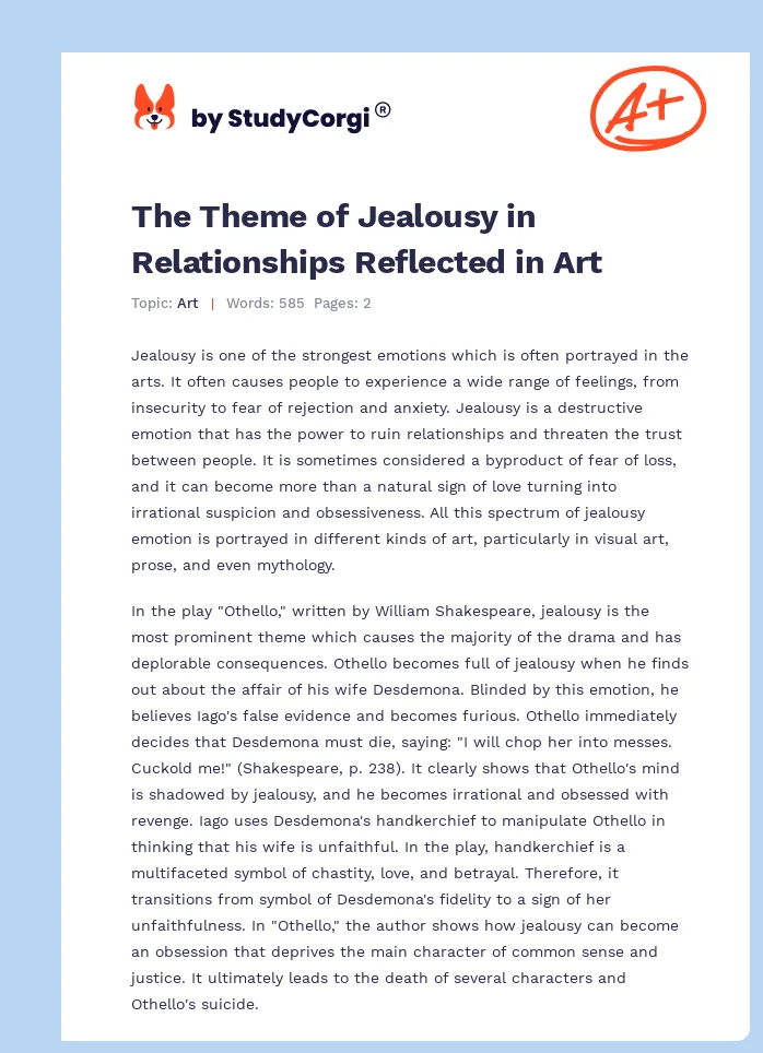 The Theme of Jealousy in Relationships Reflected in Art. Page 1