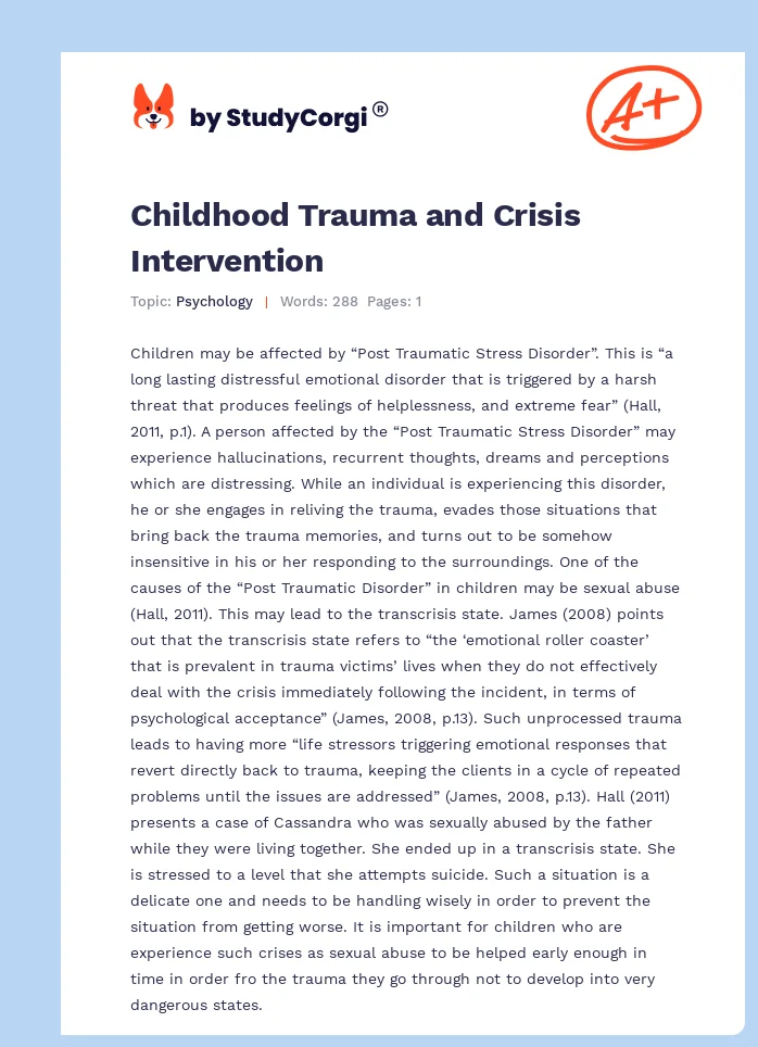 Childhood Trauma and Crisis Intervention. Page 1