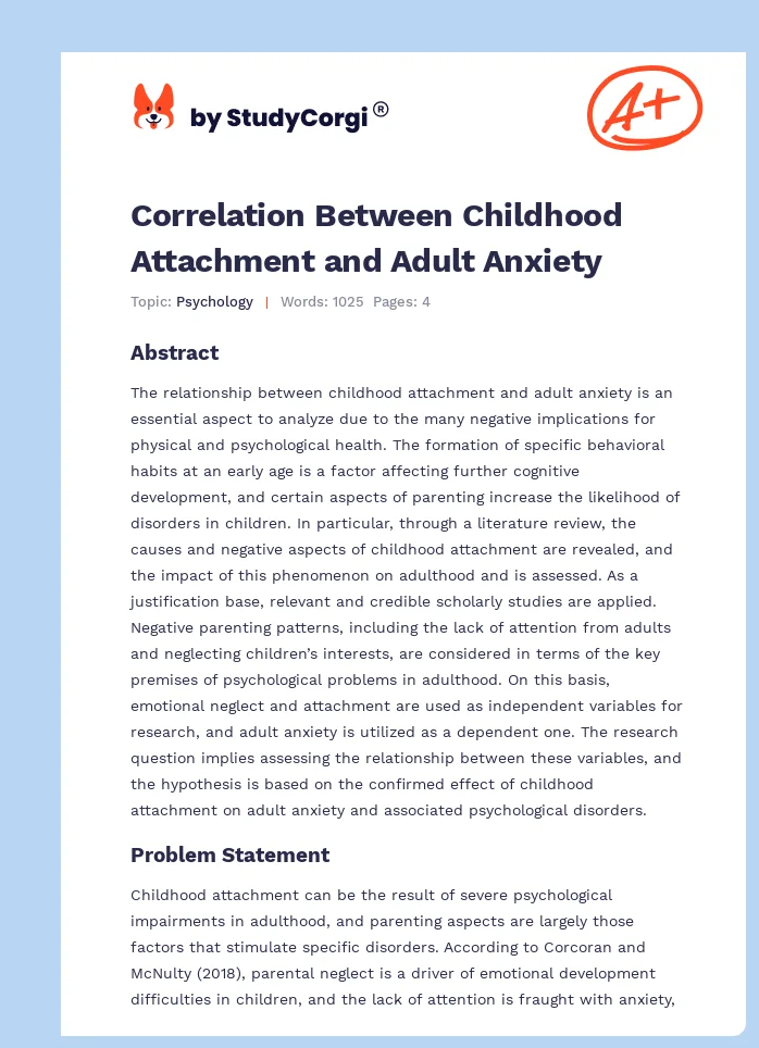 Correlation Between Childhood Attachment and Adult Anxiety. Page 1