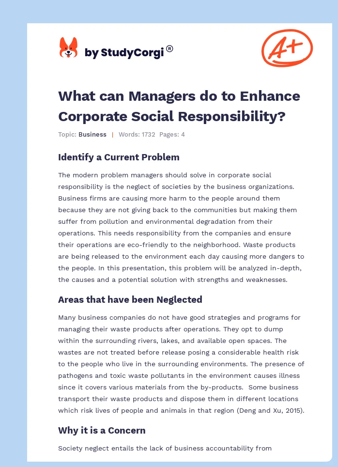 What can Managers do to Enhance Corporate Social Responsibility?. Page 1