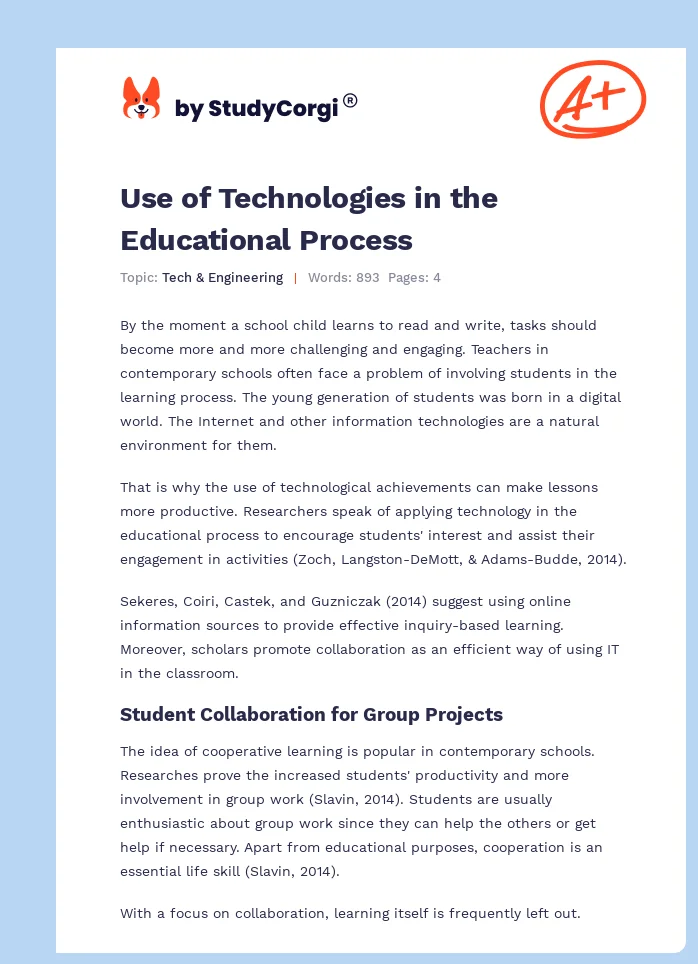 Use of Technologies in the Educational Process. Page 1