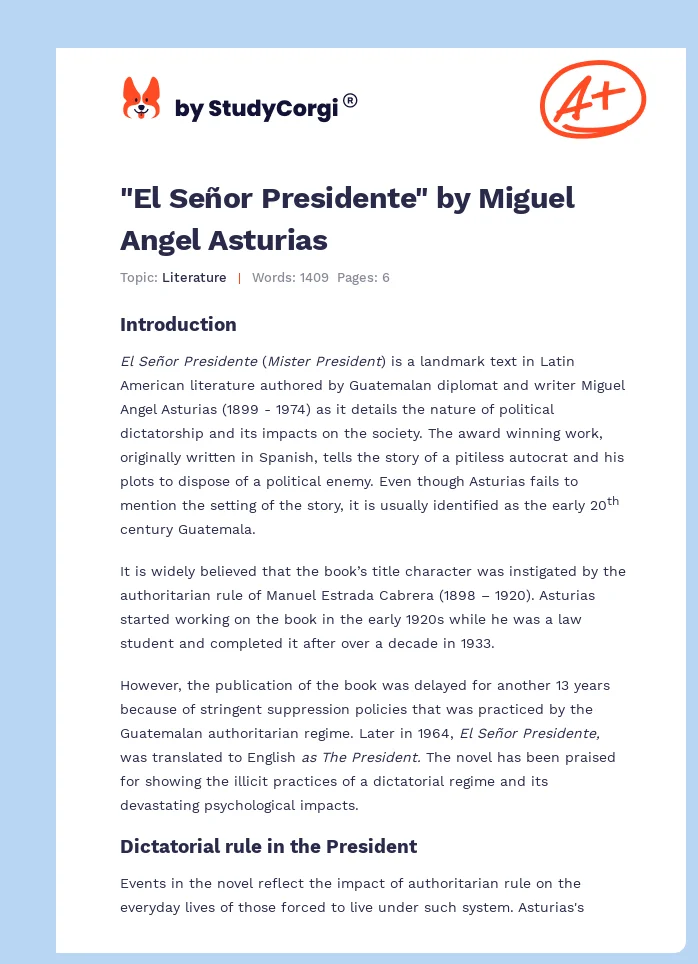 "El Señor Presidente" by Miguel Angel Asturias. Page 1