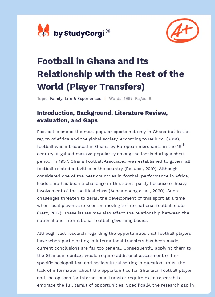 Football in Ghana and Its Relationship with the Rest of the World (Player Transfers). Page 1