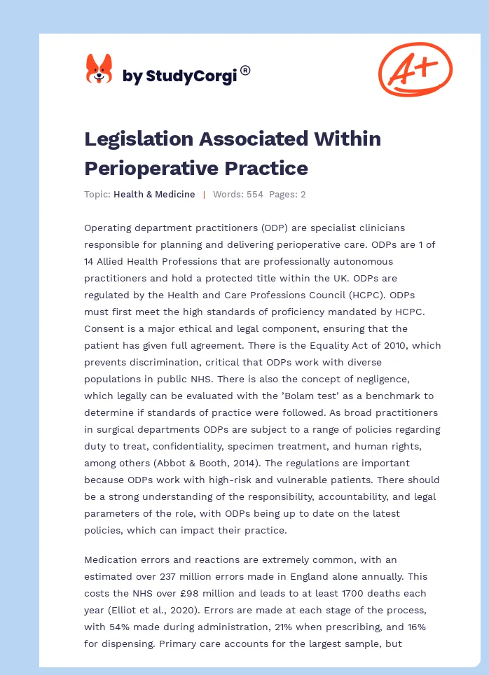 Legislation Associated Within Perioperative Practice. Page 1