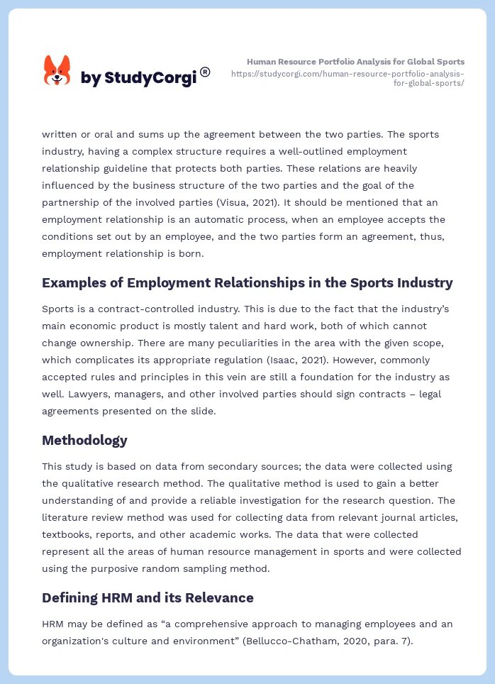 Human Resource Portfolio Analysis for Global Sports. Page 2