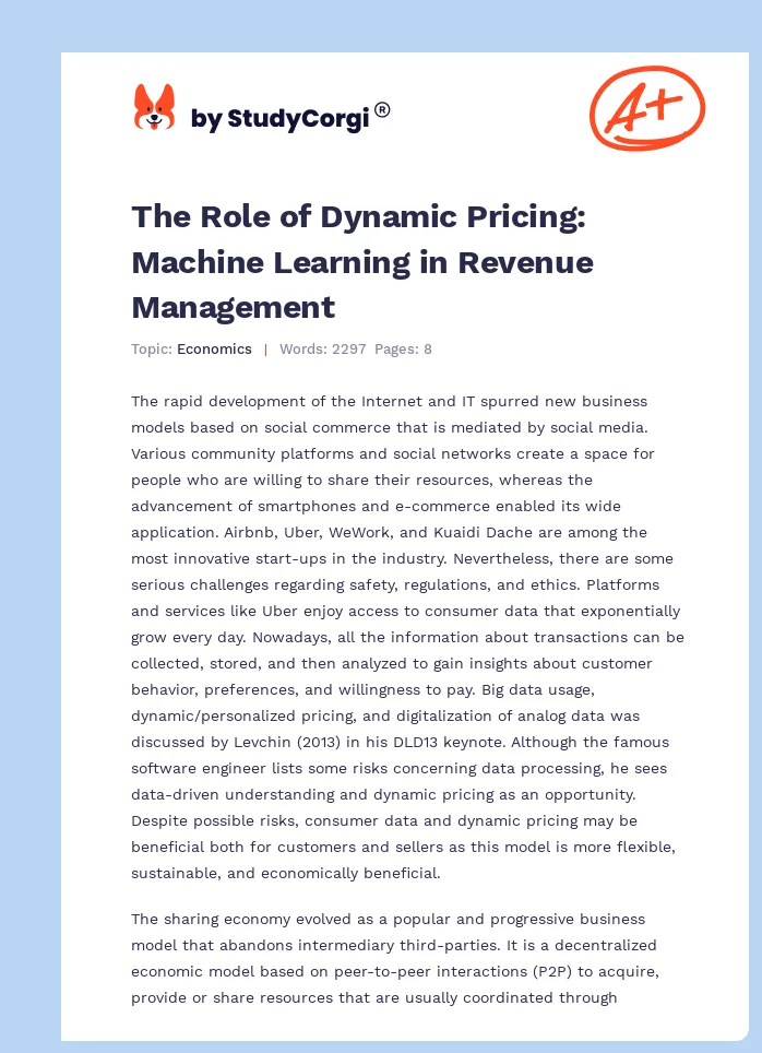 The Role of Dynamic Pricing: Machine Learning in Revenue Management. Page 1
