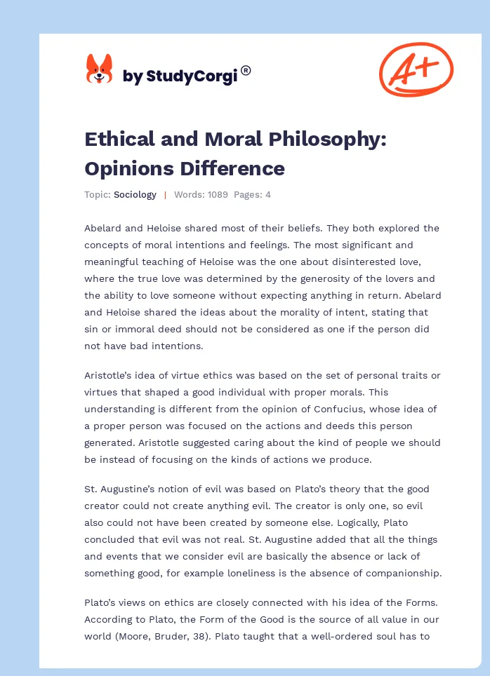 Ethical and Moral Philosophy: Opinions Difference. Page 1