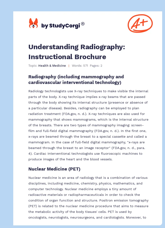 Understanding Radiography: Instructional Brochure. Page 1