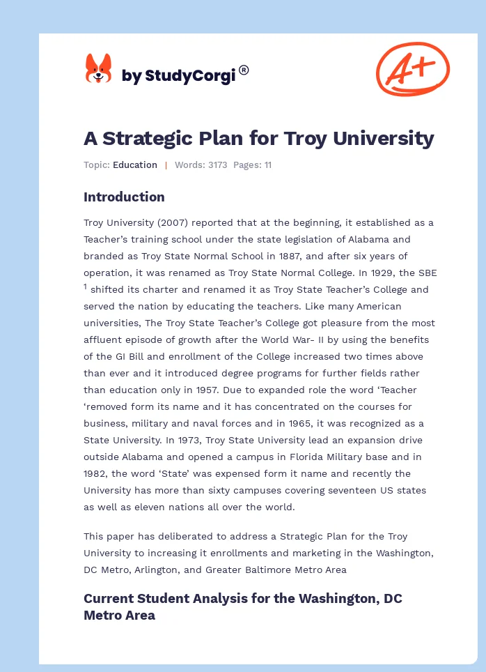 A Strategic Plan for Troy University. Page 1