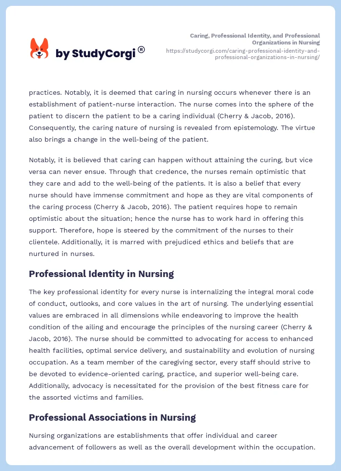 Caring, Professional Identity, and Professional Organizations in Nursing. Page 2