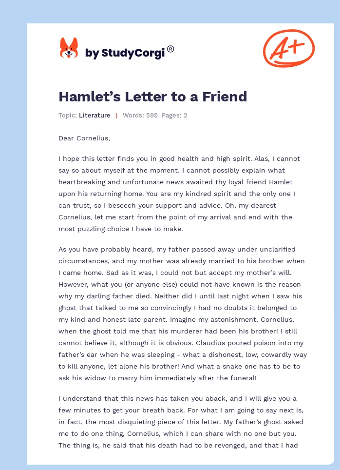 Hamlet’s Letter to a Friend. Page 1