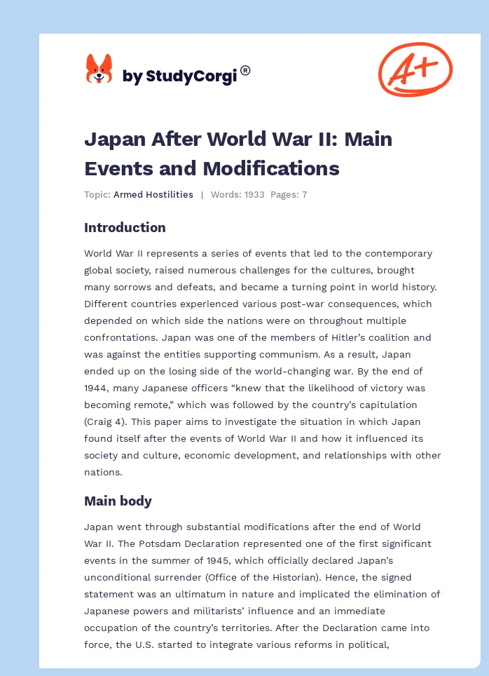Japan After World War II: Main Events and Modifications. Page 1